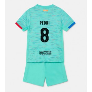Lacne Dětský Futbalové dres Barcelona Pedri Gonzalez #8 2023-24 Krátky Rukáv - Tretina (+ trenírky)
